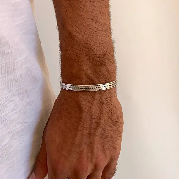 Bracelet jonc argenté pour homme ajustable