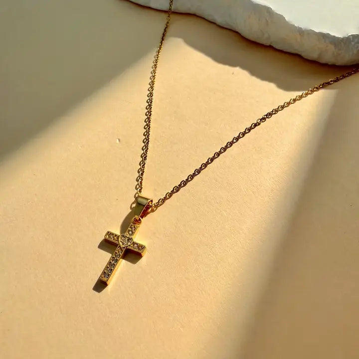 Collier acier inoxydable croix minimaliste fin avec strass