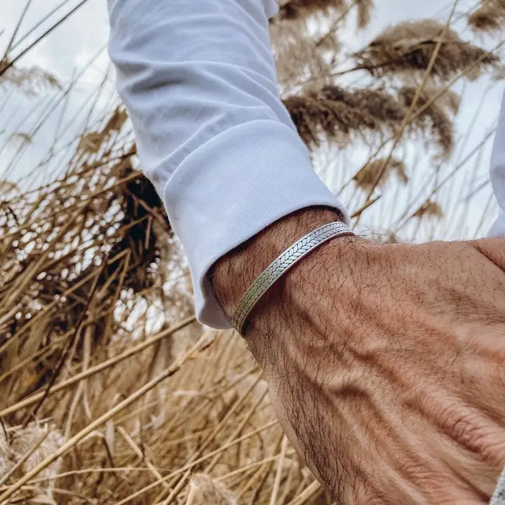 Bracelet jonc argenté pour homme ajustable