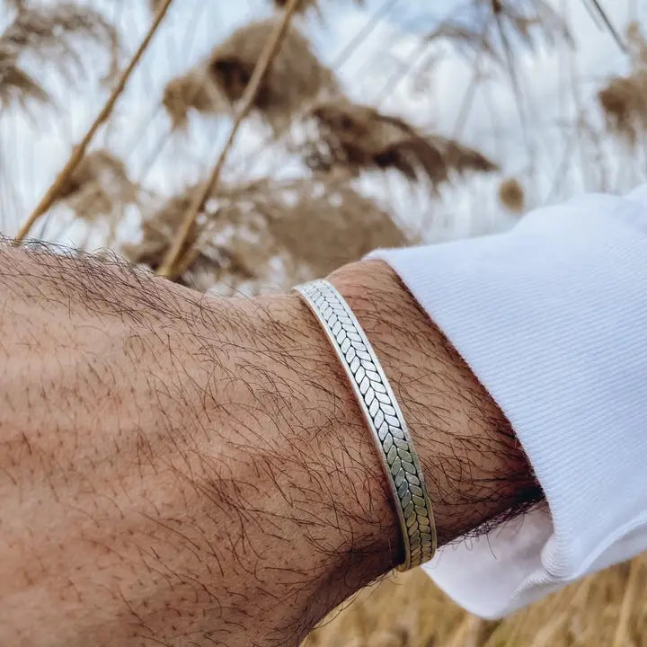 Bracelet jonc argenté pour homme ajustable