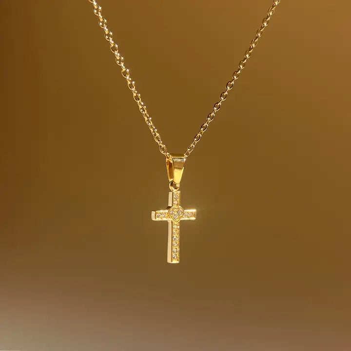 Collier acier inoxydable croix minimaliste fin avec strass